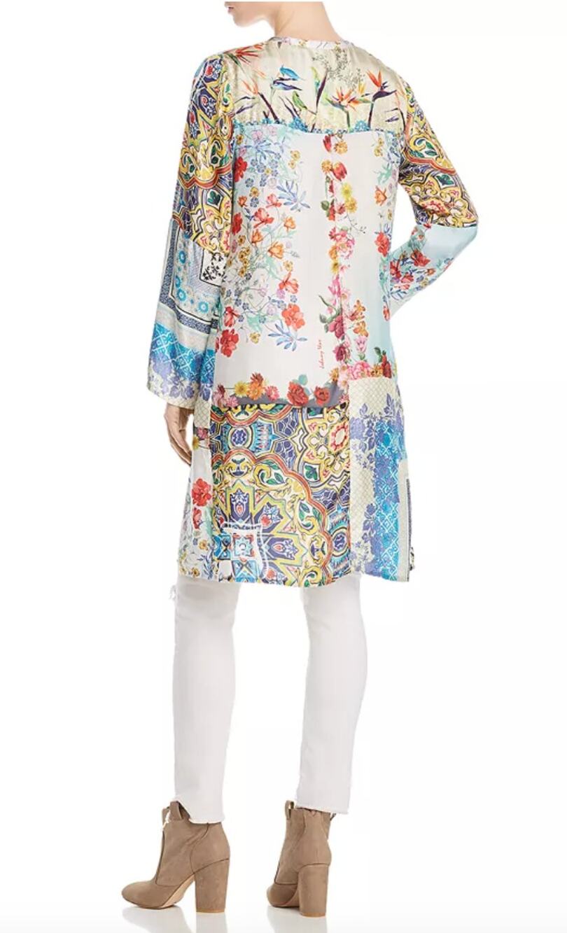 *JOHNNY WAS Witteau Patchwork-Print Silk Cardigan PXS NWT
